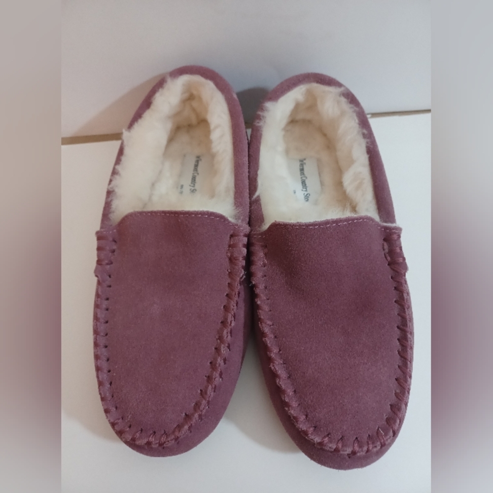 Vermont County Store Woman's Leather/Sherling Rose Pink Slippers Size 6M